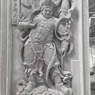 清远 芝麻灰花岗岩人物雕刻——多闻天王