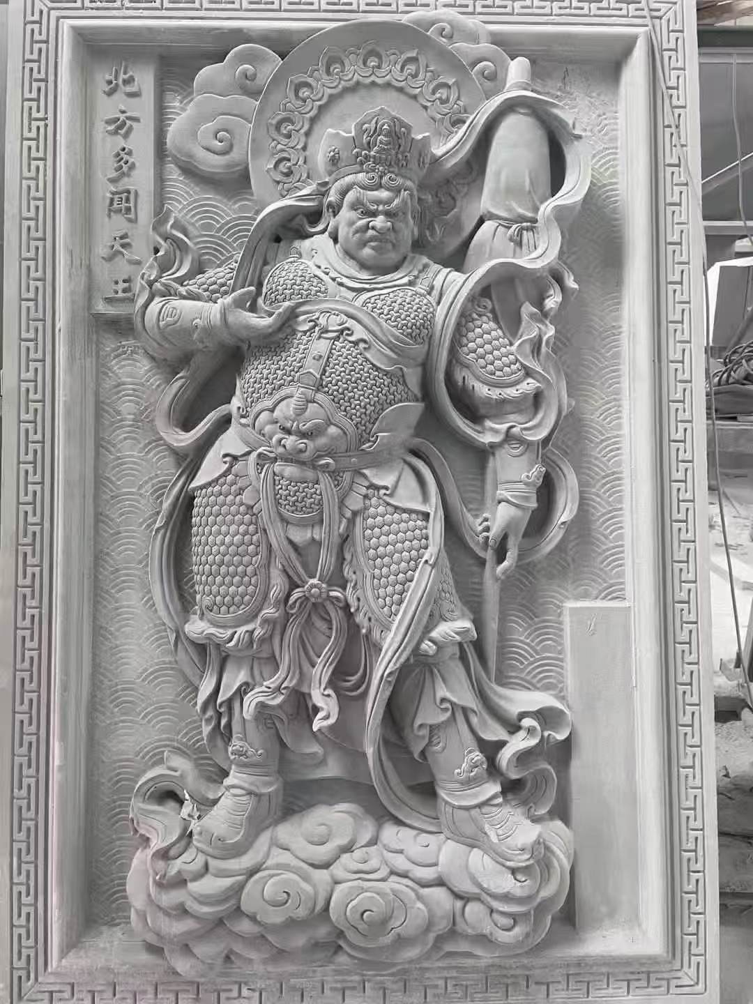 清远 芝麻灰花岗岩人物雕刻——多闻天王